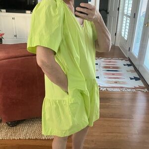 Lime Green Cotton V-neck Mini Dress
